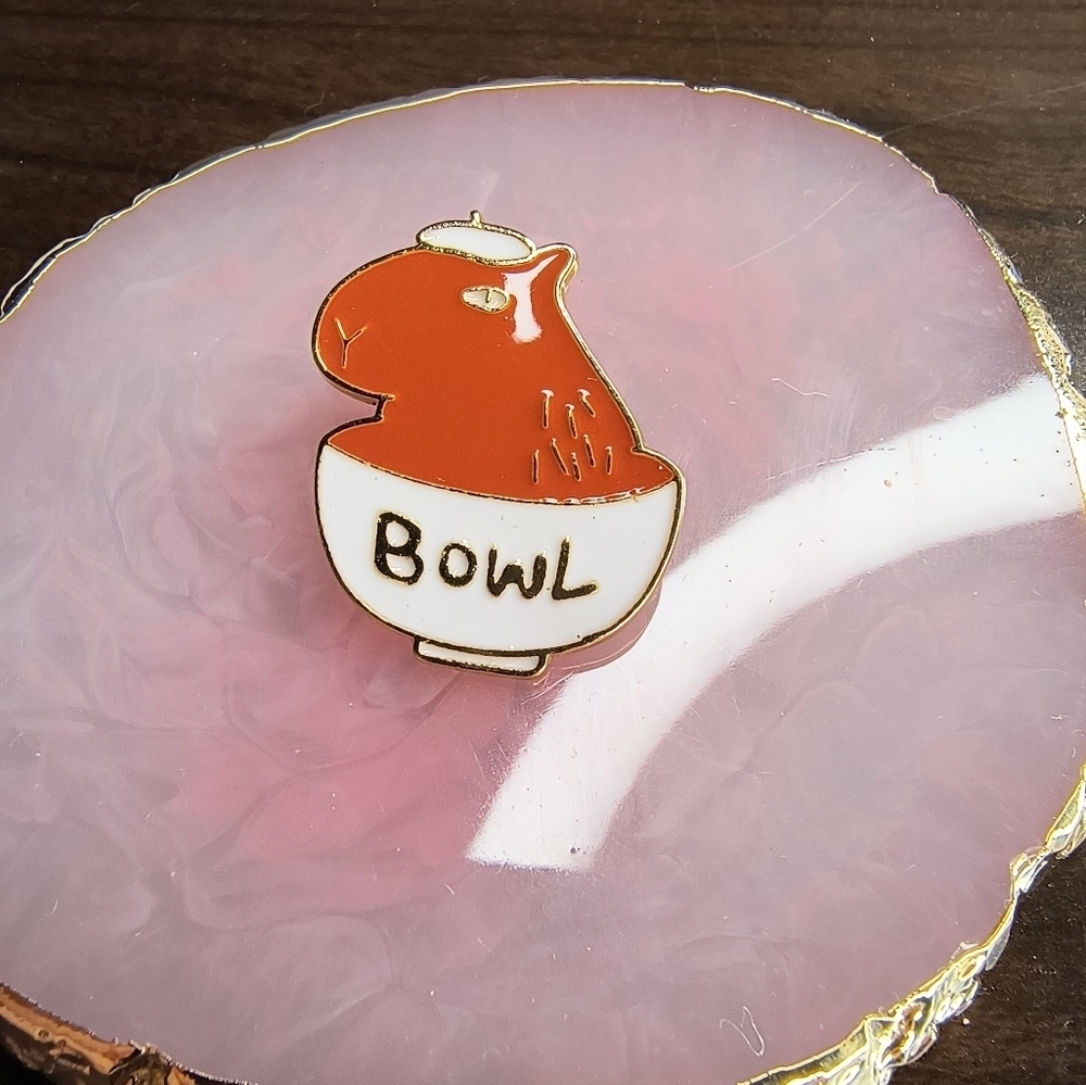 Cute Red and White Bowl Enamel Pin Capybara